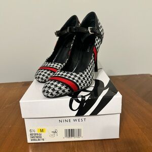 Nine West Red Black White Houndstooth Mary Jane Sweetness Pumps/ Heels, 6.5